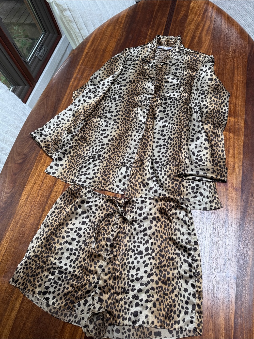 Victoria’s Secret Leopard Print Satin Shorts Set - Neutral Tones